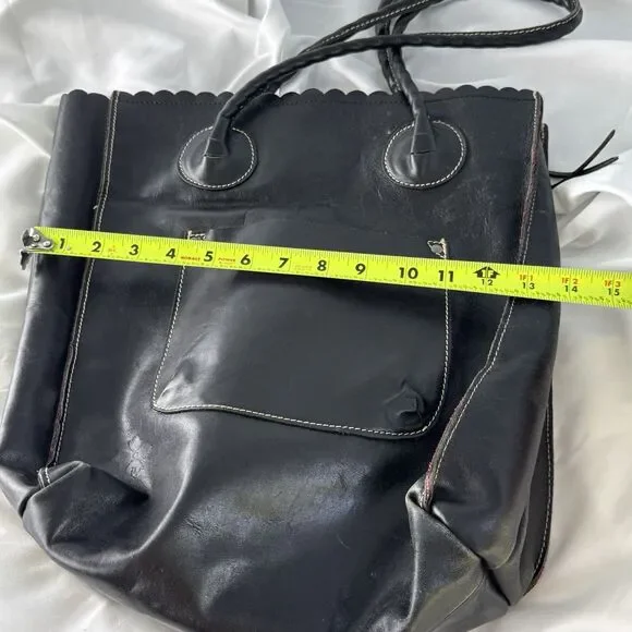 Patricia Nash Leather Tote Handbag Black Tooled Cutout 13x16 Pink Int Dustbag - Picture 5 of 8